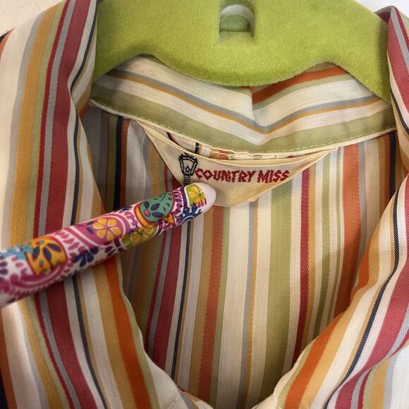 Country Miss Vintage Striped Collared Button Down Drop Waist Dress Pleats - Picture 4 of 8